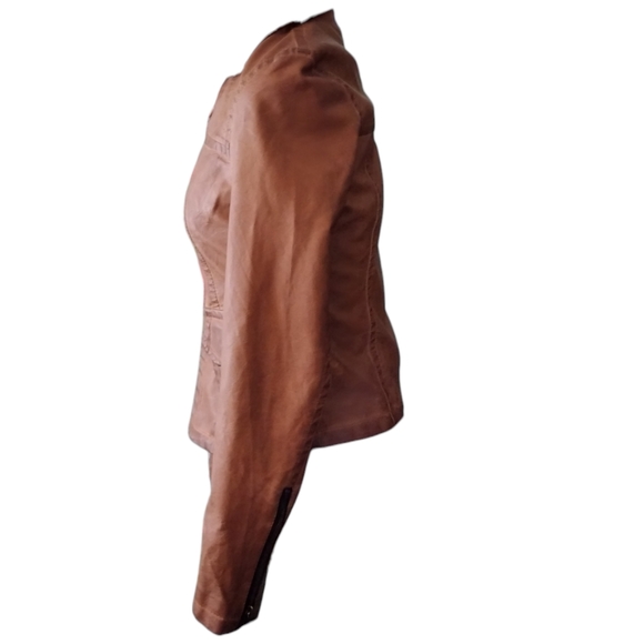 William Rast faux leather Bomber Biker Jacket zipper sleeves pockets fully lined - Picture 3 of 12